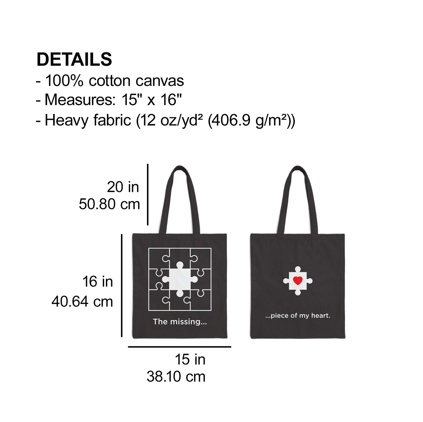 The Missing Piece of My Heart – Matching Tote Bag Black Set